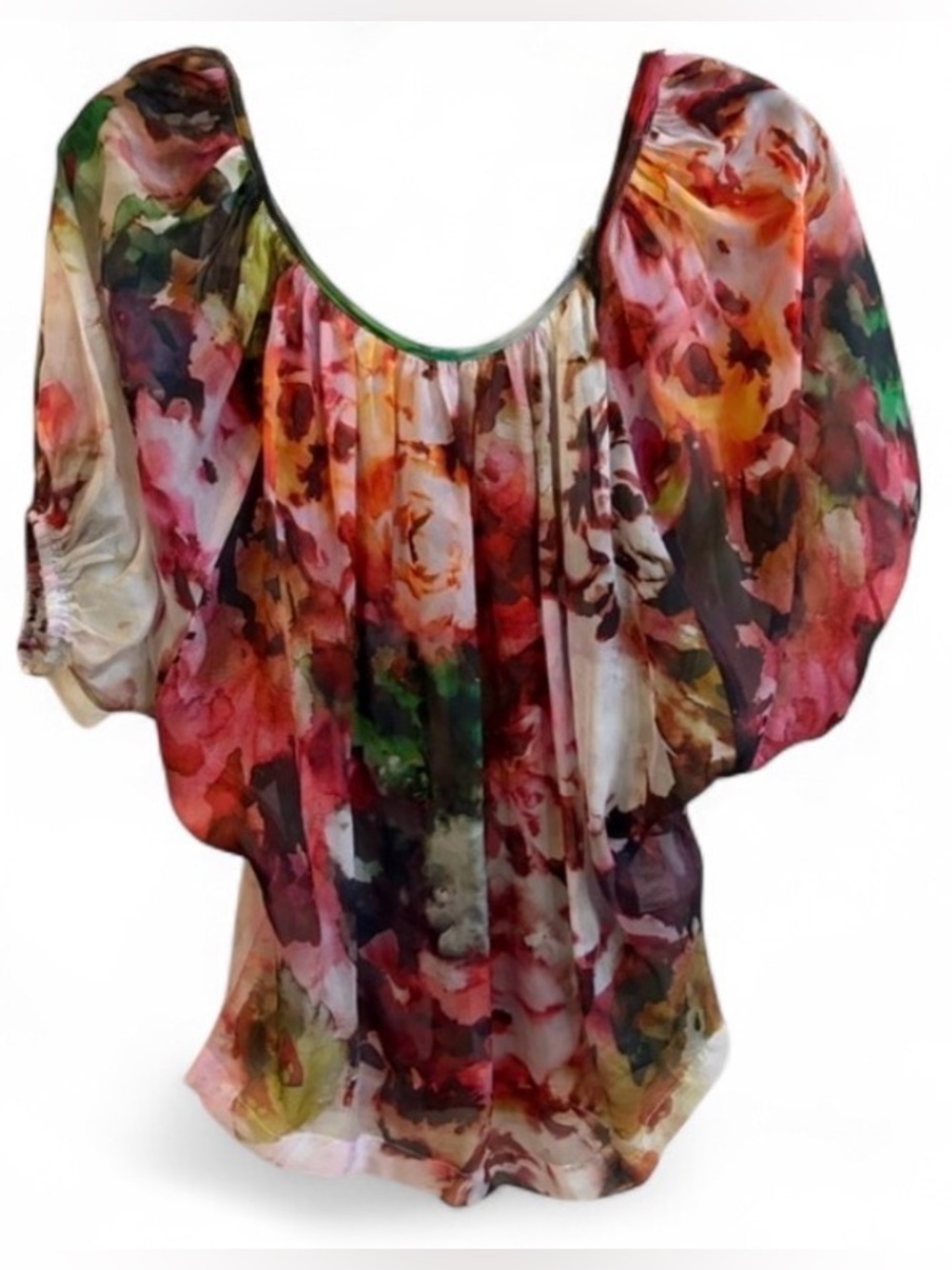 Fifteen Twenty Short Butterfly Sleeve Silk Multicolor Shirt Top Blouse, Fairy